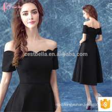 Black Satin Off-shoulder Fitting Yarn Dyed Suzhou Evening Dress